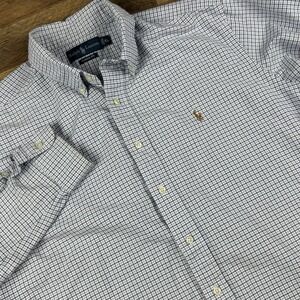 Ralph Lauren Shirt XL Black Blue Check Classic Fit Button Down Cotton Flesh Pony